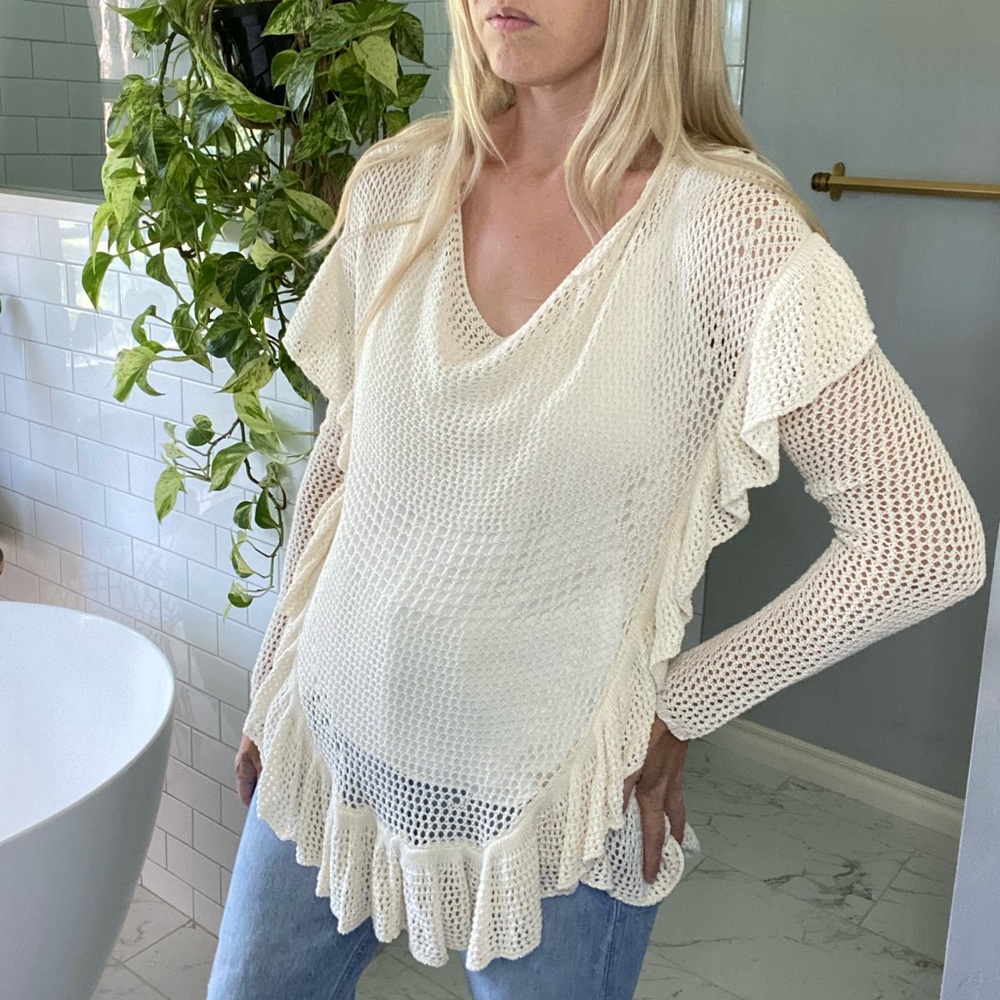 Anthropologie Angel of the North ivory crochet top